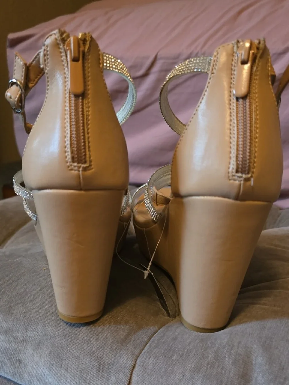 torrid Tan Wedge Sandals with Rhinestone Straps